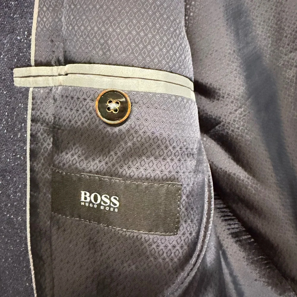 Hugo Boss Sport Coat Men 46R Wool Silk Blend Elbow Patch‎ Stretch Blazer Career